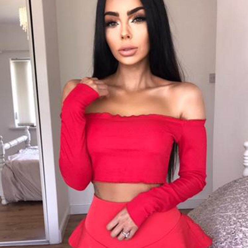 Sexy Cotton Blend Crop Top Off Shoulder Black Red Crochet Women Brandy Elegant Short Tank Crop Tops Bustier - Mubimart