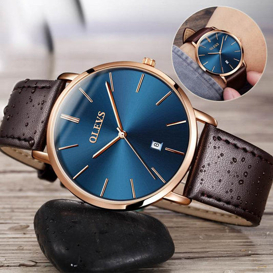 Fashion Casual Watch Men Luxury Brand Mens Watches Leather Sport Waterproof Auto Date Quartz Wristwatch - Mubimart