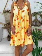 Flower Vest Camisole Dress - Mubimart