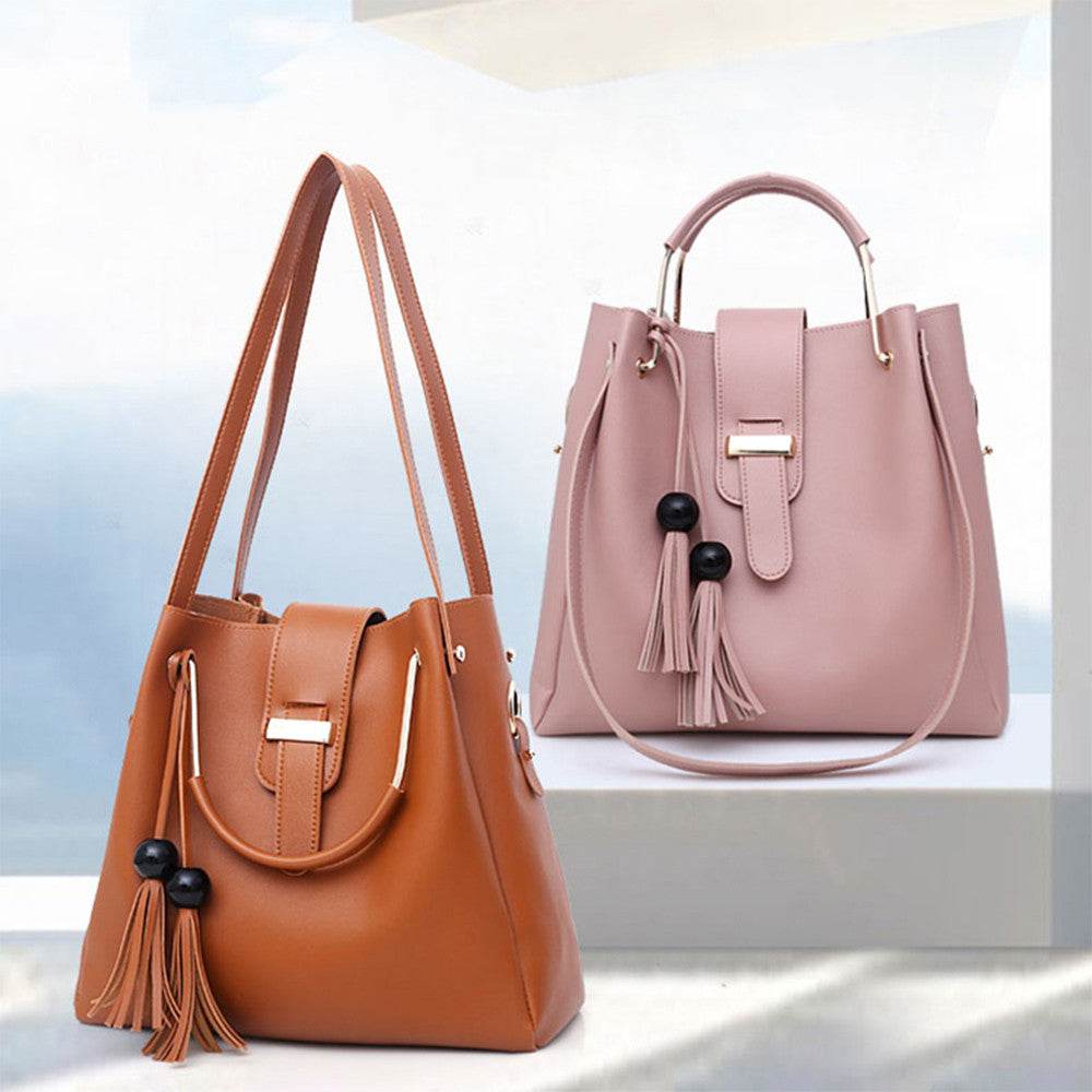 Women 3Pcs Or Set Handbags PU Leather Shoulder Bags Casual Tote Bag Tassel Metal Handle Designer Composite Bags - Mubimart