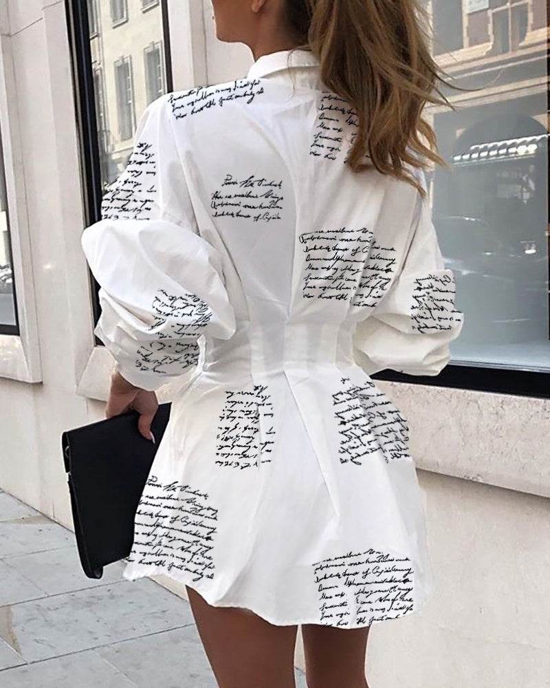 Printed Shirt Shirt Dress - Mubimart
