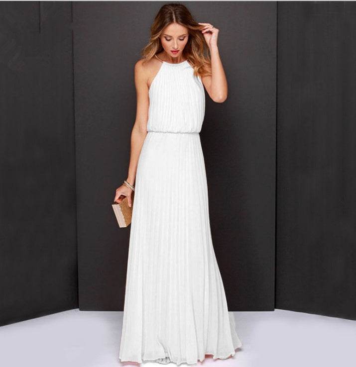 Women Halter Chiffon Maxi Dress - Mubimart
