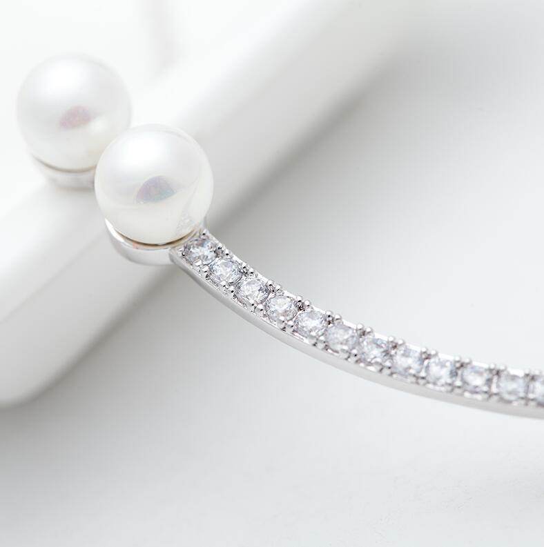 Elegant Clavicle Chain Girl Best Choice Full CZ Pearls White Gold Color Women Choker Necklace - Mubimart