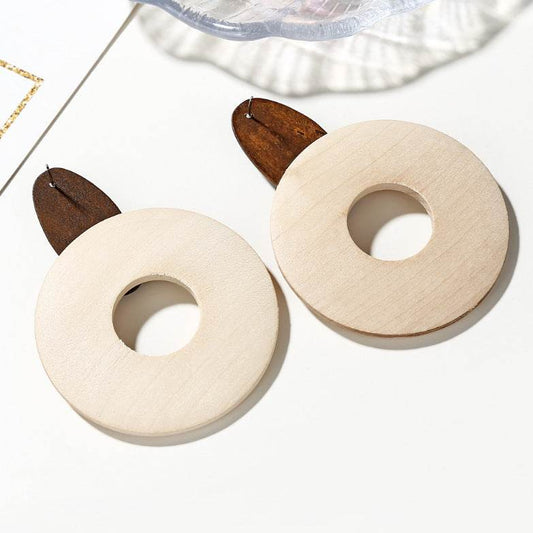Wooden thread round hoop earrings - Mubimart