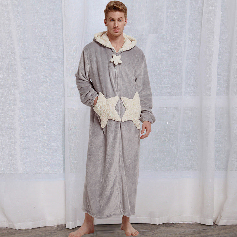 Women Men Winter Bath Robe Hooded Night Dress Gown Sleepwear - Mubimart -  