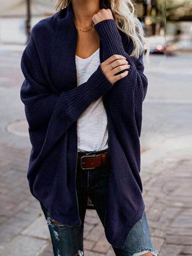 Bat Ssleeve Plus Size Knitted Cardigan Sweater - Mubimart