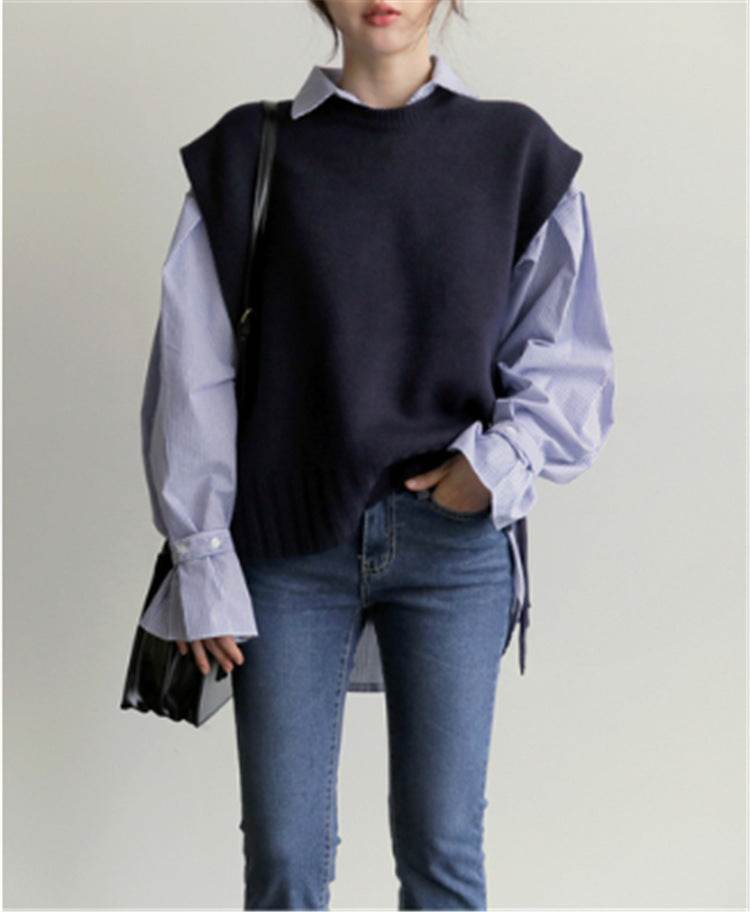 Loose lace sweater vest sweater vest - Mubimart