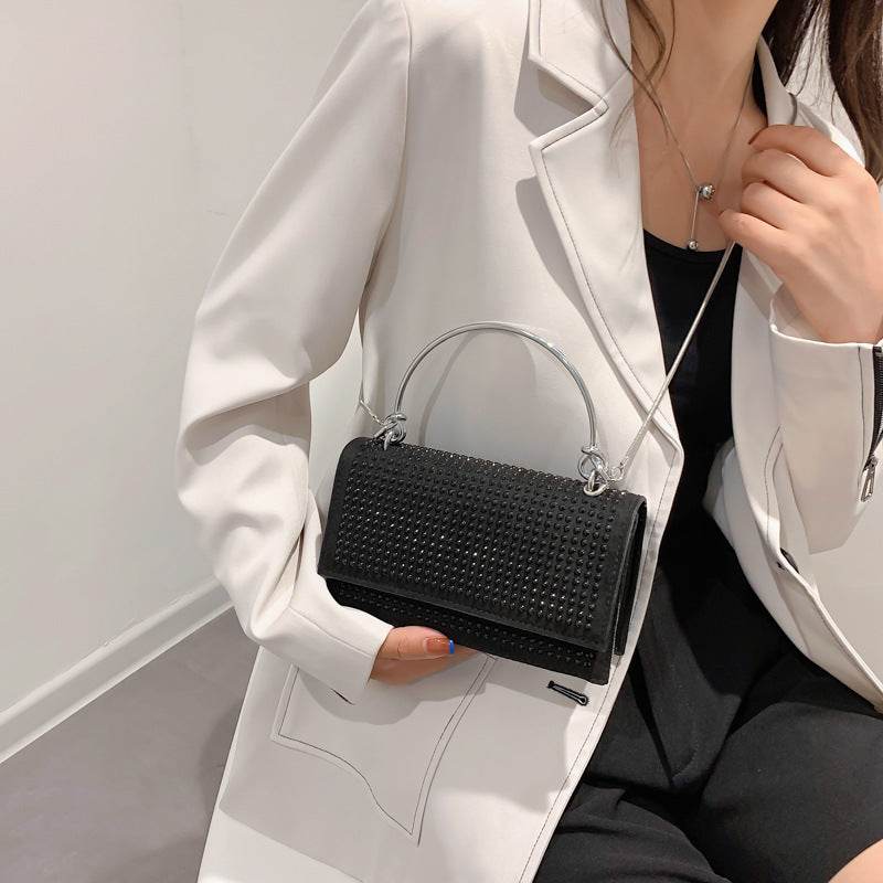 Chain Crossbody Bag Women Handbag Glitter Crystals Plain Daily Silver Black Shoulder Bag - Mubimart