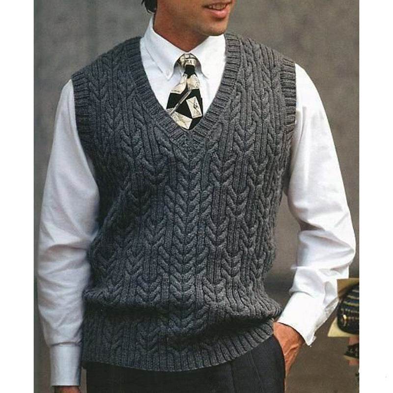 Knitted Vest V-neck Sweater Solid Color Casual - Mubimart