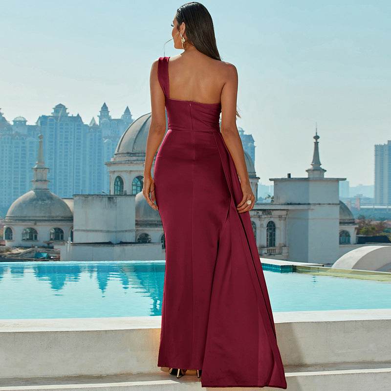 One-shoulder Off-neck Prom Party Slit Evening Dress - Mubimart