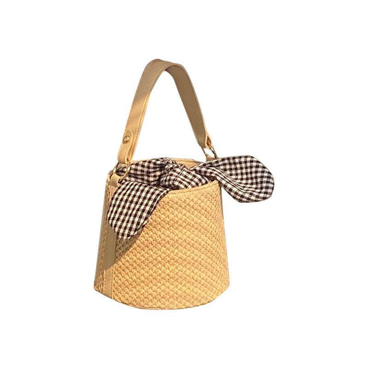 Women's Fashion Summer Bags All Match Bucket Straw Bag - Mubimart