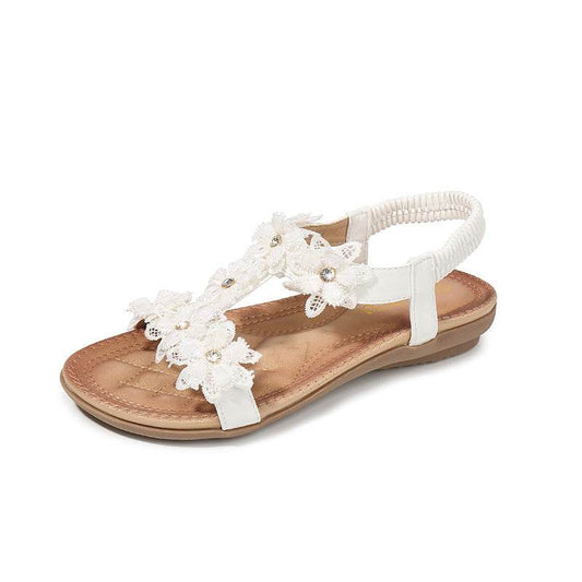 Large Size Sandals Women T-Shaped Flower Women Sandals Beach Sandals - Mubimart