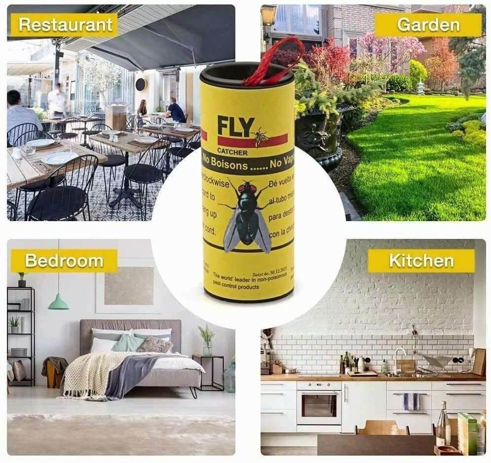 16 INSECT BUG FLY GLUE PAPER CATCHER TRAP RIBBON TAPE STRIP STICKY FLIES ROLLS - Mubimart
