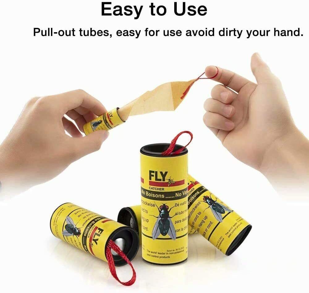 16 INSECT BUG FLY GLUE PAPER CATCHER TRAP RIBBON TAPE STRIP STICKY FLIES ROLLS - Mubimart -  