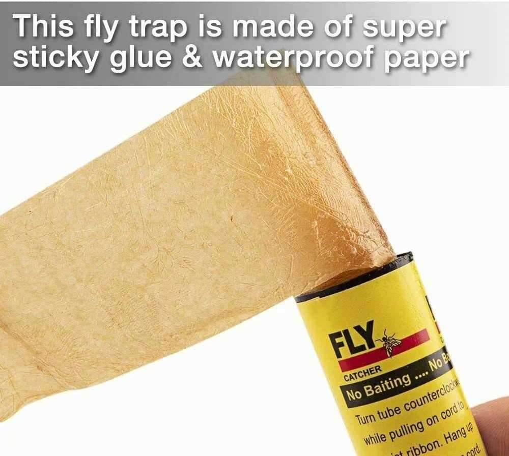 16 INSECT BUG FLY GLUE PAPER CATCHER TRAP RIBBON TAPE STRIP STICKY FLIES ROLLS - Mubimart
