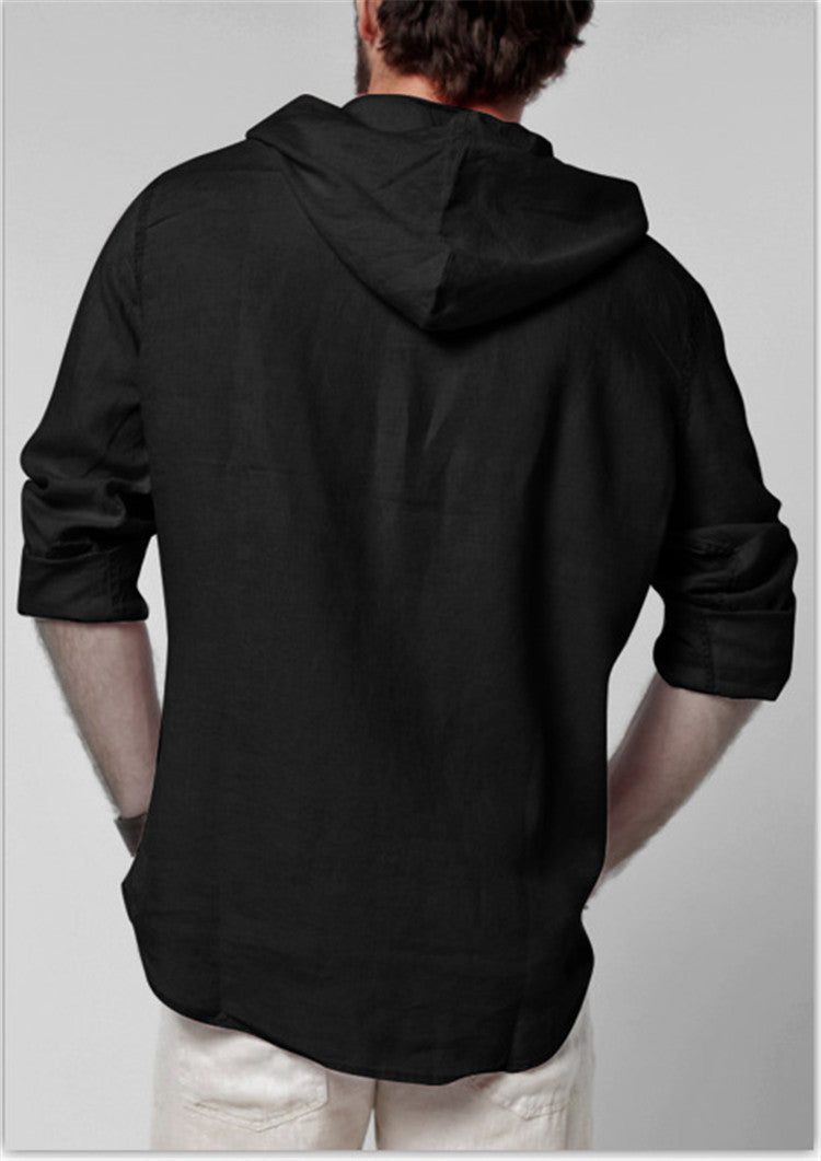 Men's linen hooded T-shirt