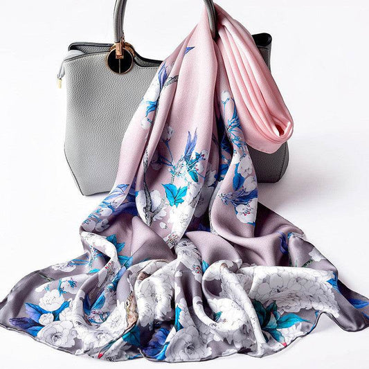 Silk Scarves Silk Printed Long Scarf Women - Mubimart