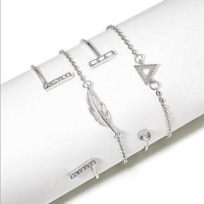 Trendy Gold Silver Crystal Leaf Moon Arrow Cat Bracelet set for Women Geometric Adjustable Bracelet Bangle Pulseiras - Mubimart