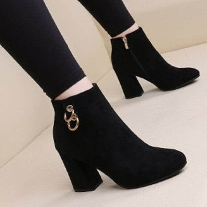 Matte suede block heel Martin boots - Mubimart