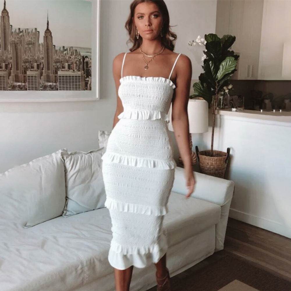 Strap pleated cake dress maxi - Mubimart