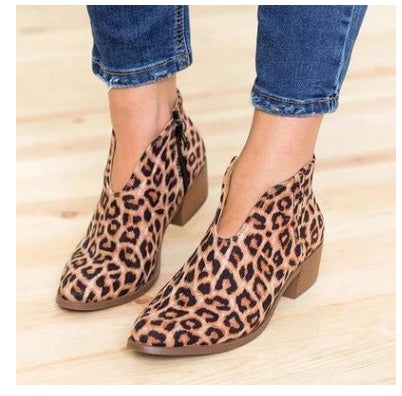 Leopard boots women's personality tassel leather boots new square with WISH booties