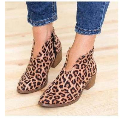 Leopard boots women's personality tassel leather boots new square with WISH booties - Mubimart