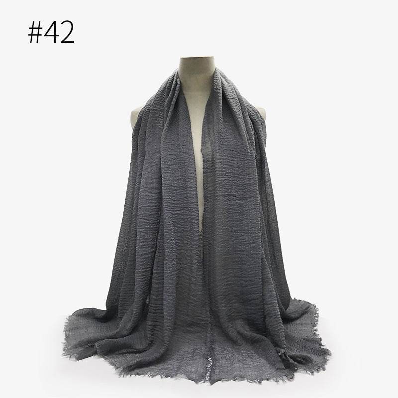 Bubble plain Scarf / cotton scarf fringes women soft solid hijab popular muffler shawls big Pashmina wrap hijab - Mubimart