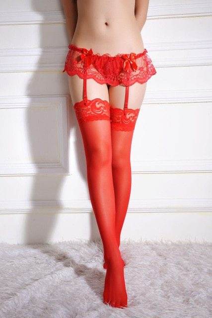 Lace garter belt passion sexy stockings body stockings - Mubimart