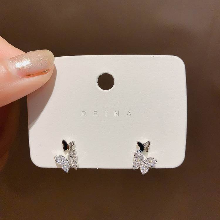 Micro Inlaid Butterfly Stud Earrings French Earrings Women - Mubimart