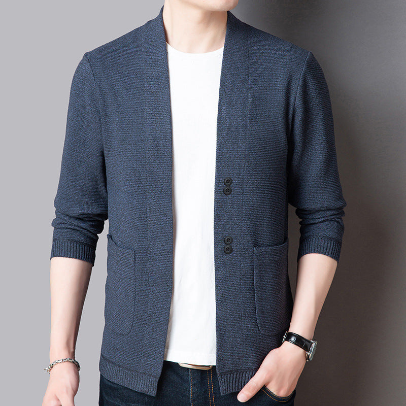 Pure Color Sweater Jacket Men's Autumn Thin Section