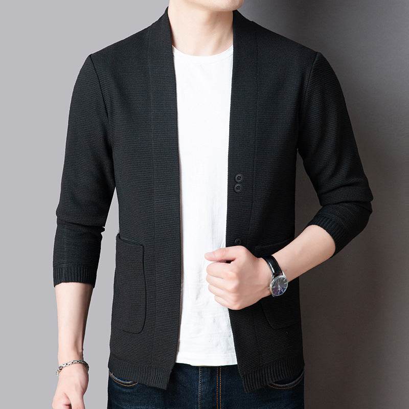 Pure Color Sweater Jacket Men's Autumn Thin Section - Mubimart