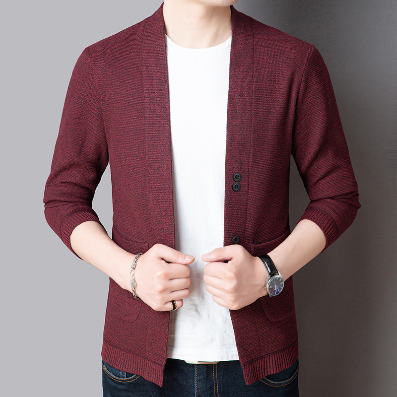 Pure Color Sweater Jacket Men's Autumn Thin Section