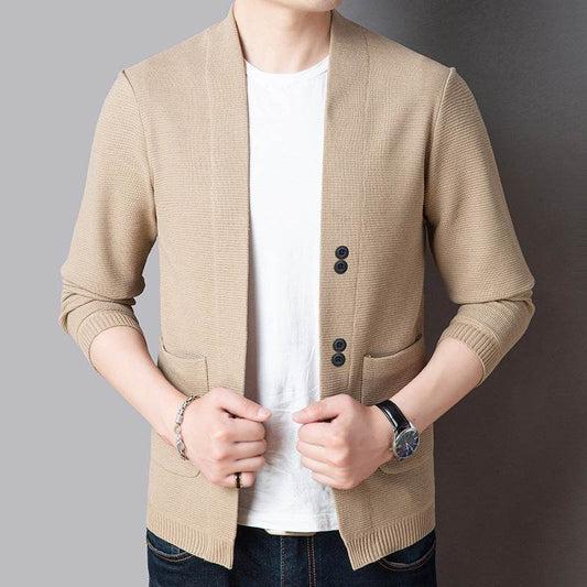 Pure Color Sweater Jacket Men's Autumn Thin Section - Mubimart