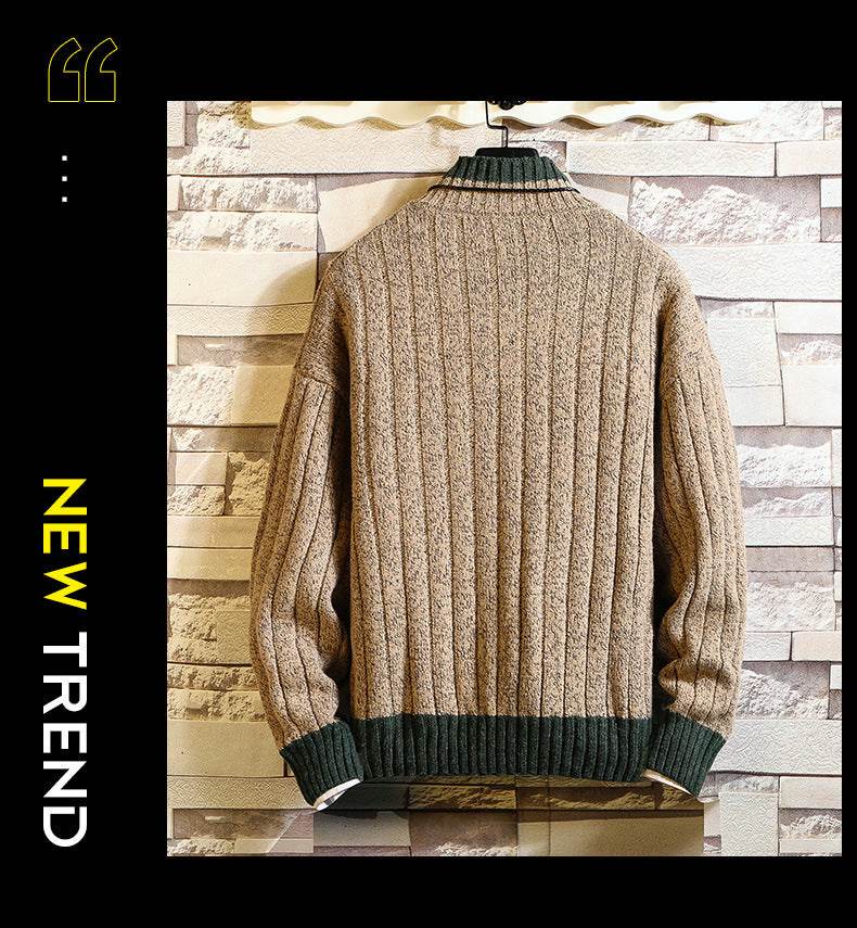 Long sleeve thick half high neck letter pullover sweater for men - Mubimart