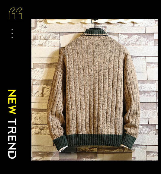 Long sleeve thick half high neck letter pullover sweater for men - Mubimart