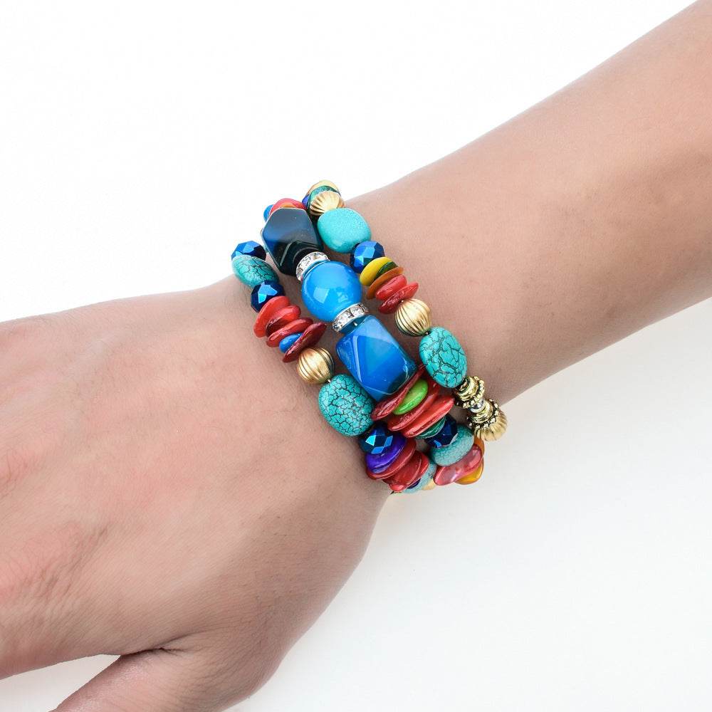 Colorful Natural Stone Turquoise Beaded Bracelet Women Multi-layer Winding Bracelet - Mubimart