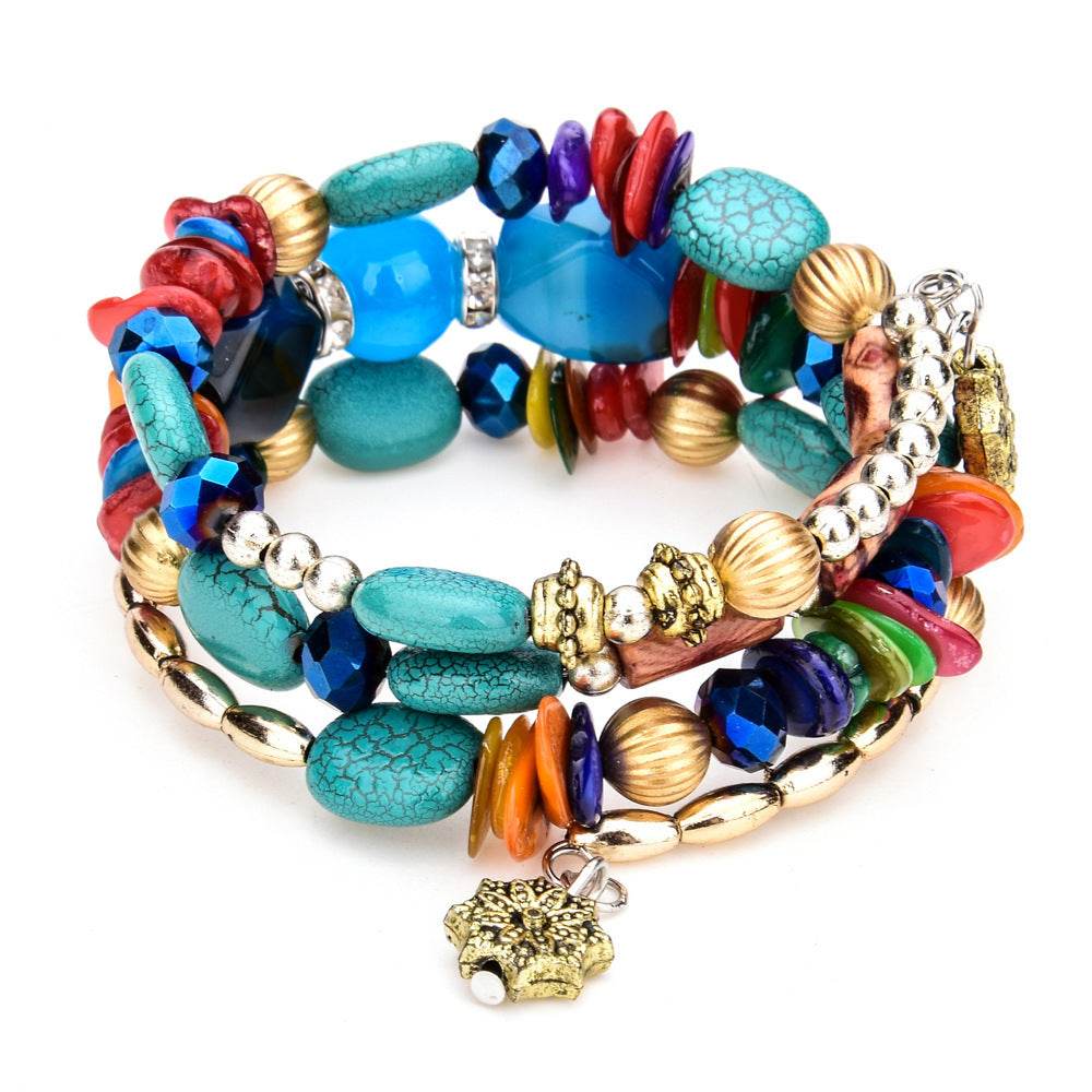 Colorful Natural Stone Turquoise Beaded Bracelet Women Multi-layer Winding Bracelet - Mubimart