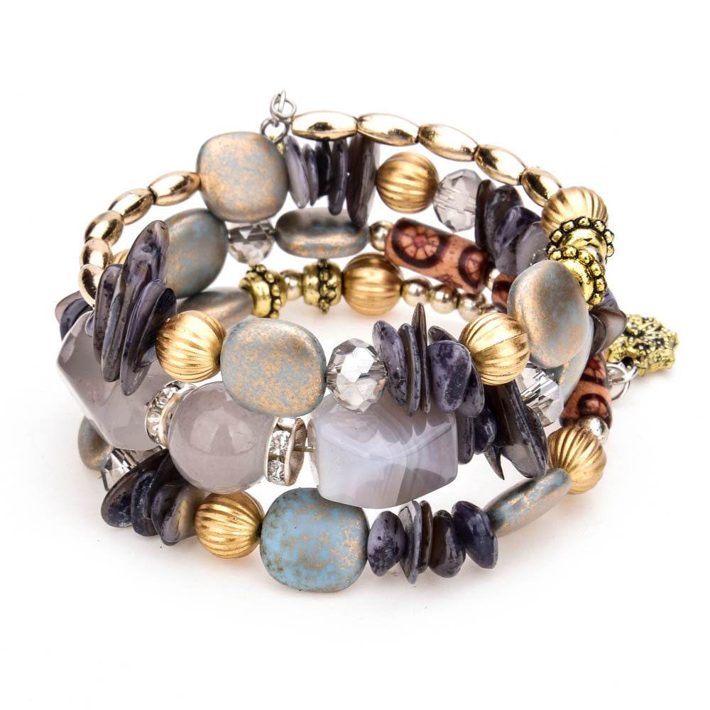 Colorful Natural Stone Turquoise Beaded Bracelet Women Multi-layer Winding Bracelet - Mubimart