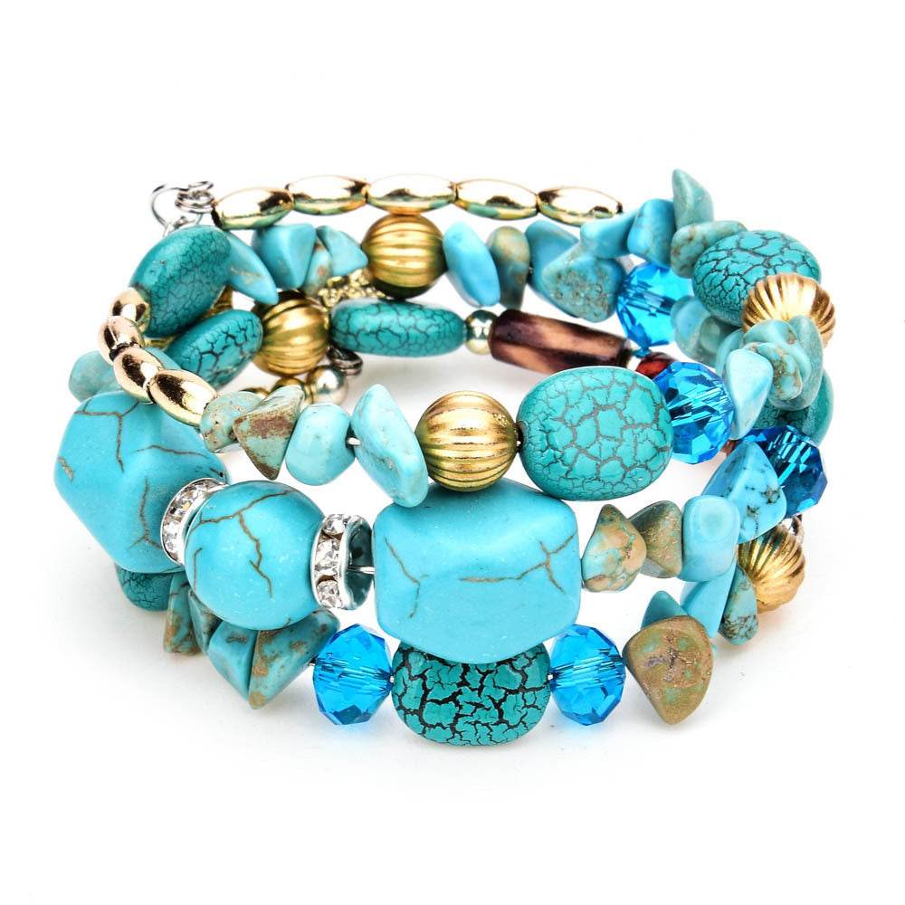 Colorful Natural Stone Turquoise Beaded Bracelet Women Multi-layer Winding Bracelet - Mubimart