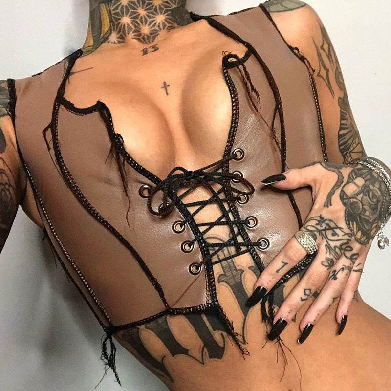 Spring And Summer New Women's Strappy Halter Strap T-shirt - Mubimart