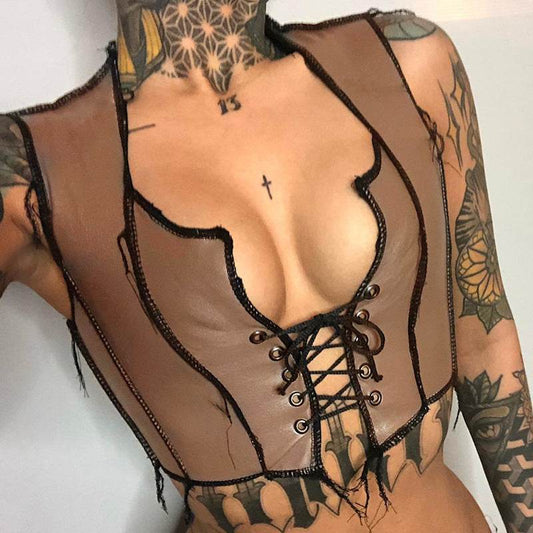 Spring And Summer New Women's Strappy Halter Strap T-shirt - Mubimart