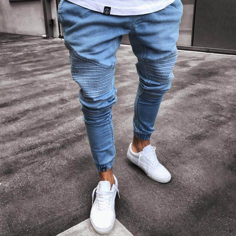 Mens Stretchy Ripped Biker Jeans - Mubimart