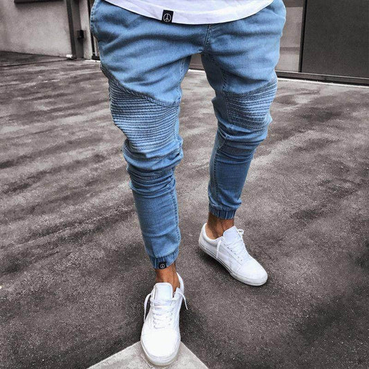 Mens Stretchy Ripped Biker Jeans - Mubimart