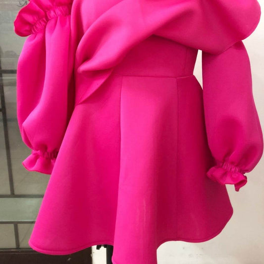 Party Dress Mini Sexy Pleated Puff Sleeve One Shoulder Spaghetti Strap Women Backless Clubwear Dinner Night Christmas Tunics - Mubimart