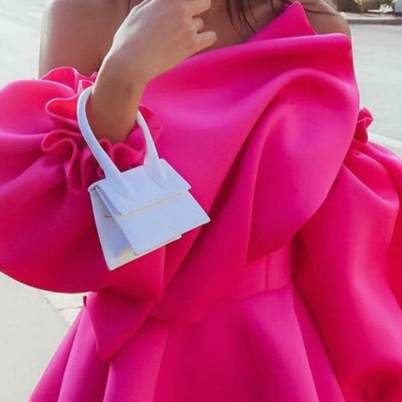 Party Dress Mini Sexy Pleated Puff Sleeve One Shoulder Spaghetti Strap Women Backless Clubwear Dinner Night Christmas Tunics - Mubimart