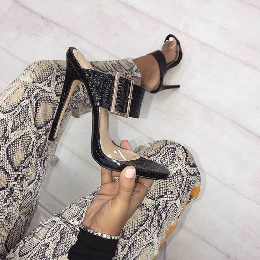 Sandal Women Women's Sexy Sandals Fish Mouth Big Buckle Thin Super High Heel Slippers - Mubimart
