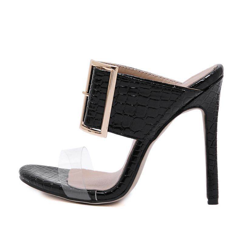 Sandal Women Women's Sexy Sandals Fish Mouth Big Buckle Thin Super High Heel Slippers - Mubimart