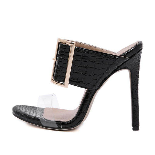 Sandal Women Women's Sexy Sandals Fish Mouth Big Buckle Thin Super High Heel Slippers - Mubimart