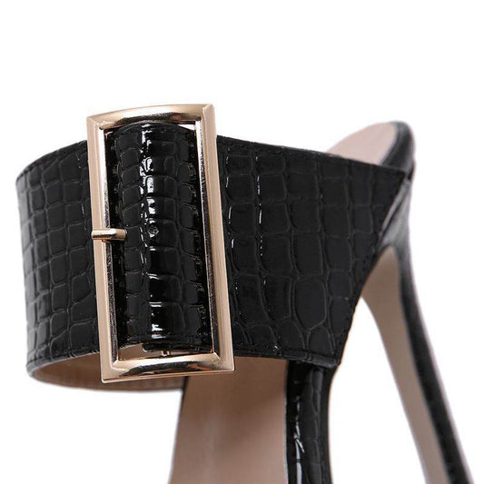 Sandal Women Women's Sexy Sandals Fish Mouth Big Buckle Thin Super High Heel Slippers - Mubimart