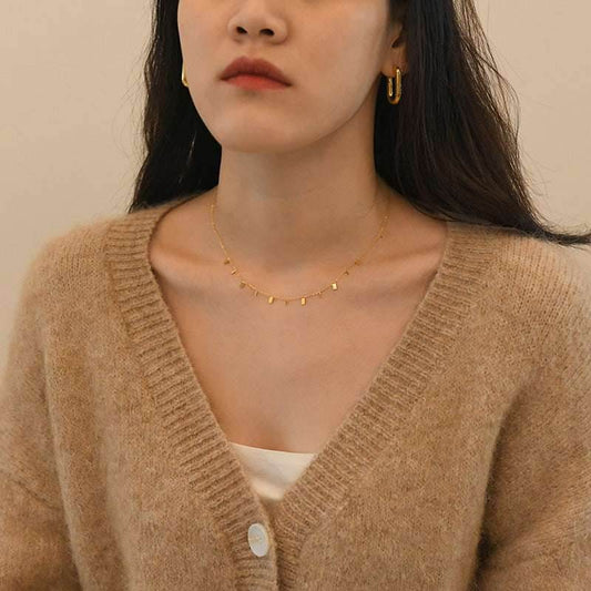 Peri'sBox Round Circle Small Charm Gold Necklaces Waterdrop Rectangle Titanium Steel Choker Necklaces for Women Dainty Necklace - Mubimart